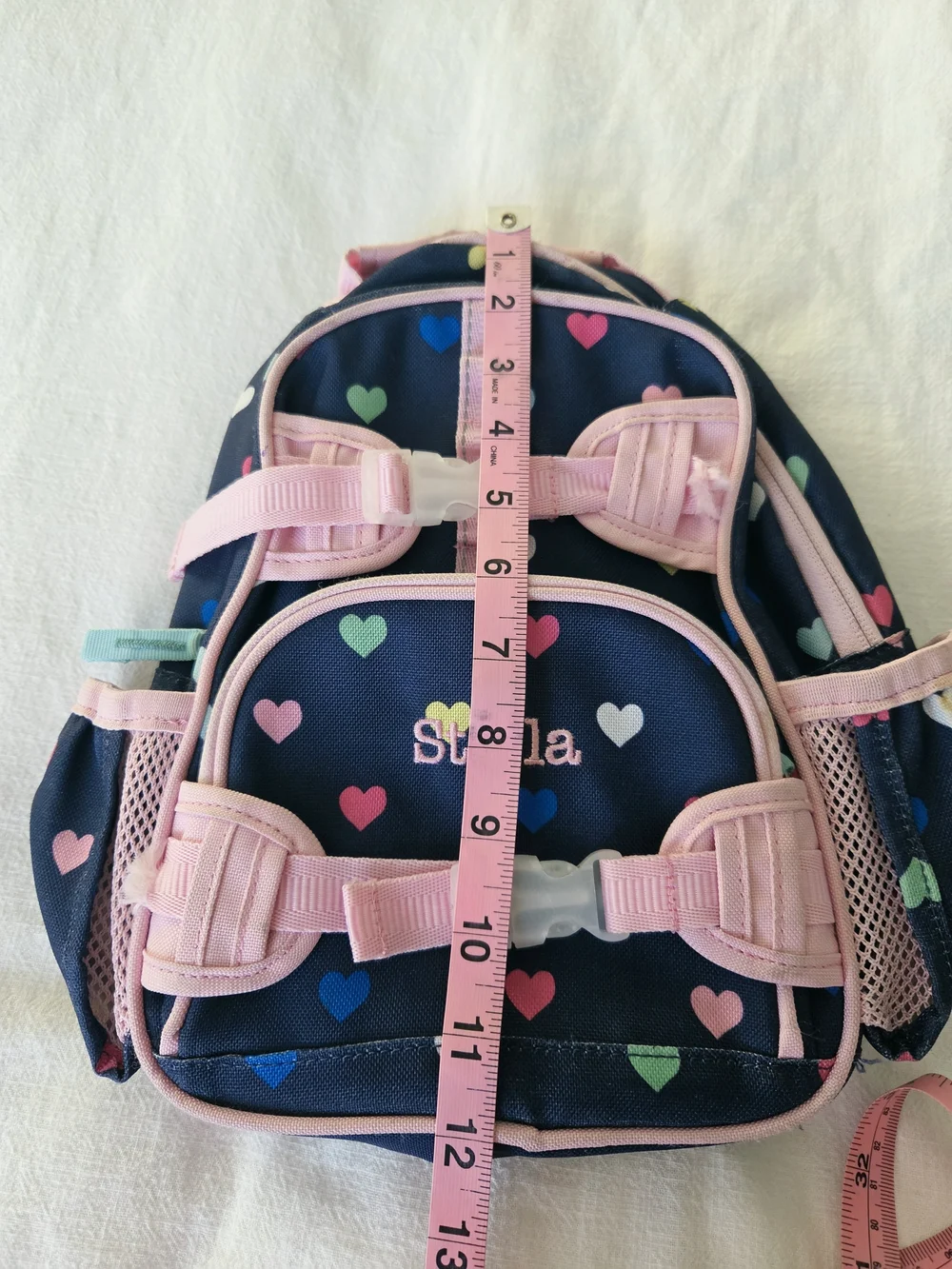 Pottery Barn Kids Mackenzie Navy Pink Multi Hearts Backpack 
